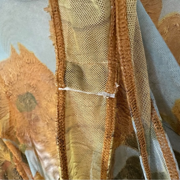 Zara Womens Sunflowers Van Gogh Mesh Bodysuit Sz Medium Yellow Long Sleeve - Picture 4 of 7